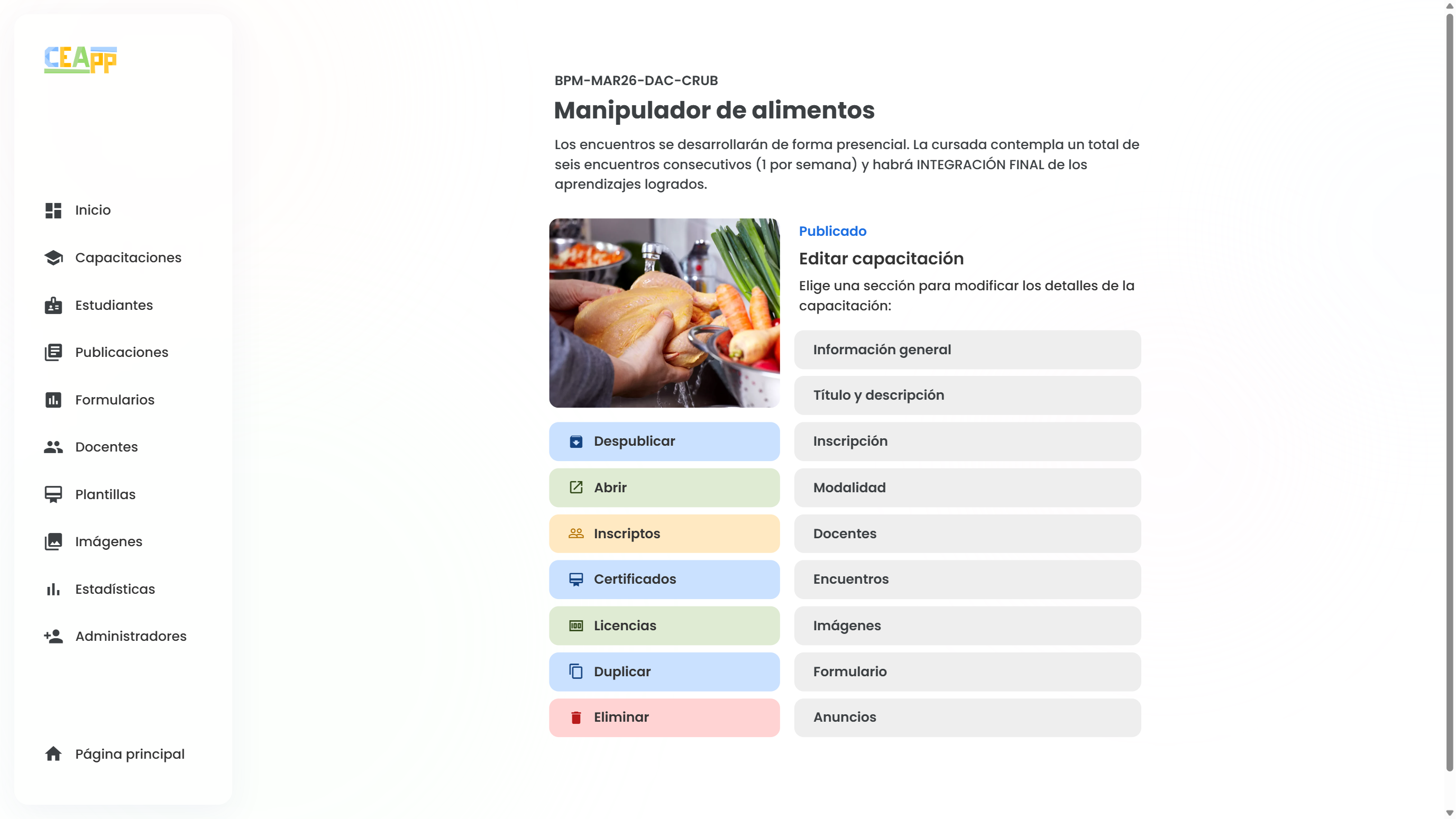 Creación de capacitaciones